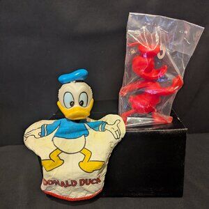 Vintage Donald Duck hand puppet & Luis Marx plastic figure